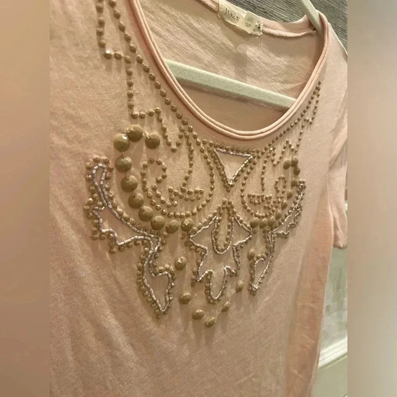 J. Crew medium peach pink beaded embellished tee shirt top - Picture 5 of 6